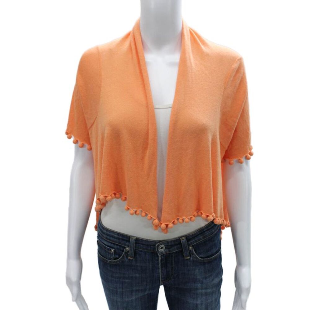 Zoe Couture Women Shrug Sweater Cotton Open Front Short Sleeve Orange Size M